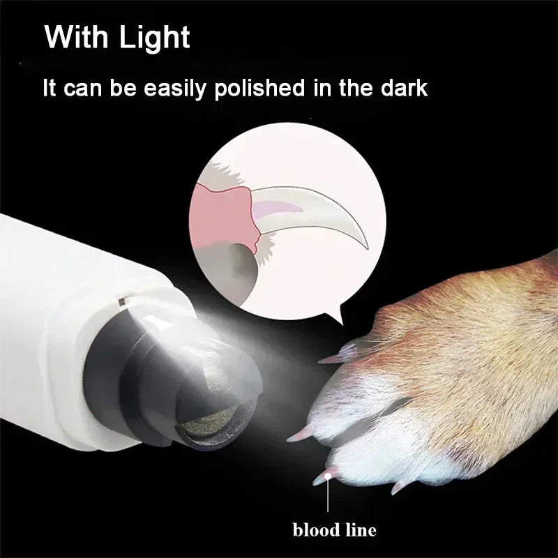 Electric Pet Nail Grinder with LED Light – USB Rechargeable for Dogs & Cats
